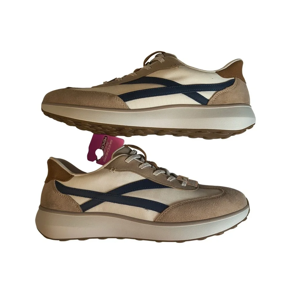 Skechers Montecito Slip Ins Womens 11 Taupe White Memory Foam Sneakers NWT